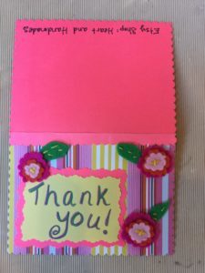 Homemade card that says Thank You